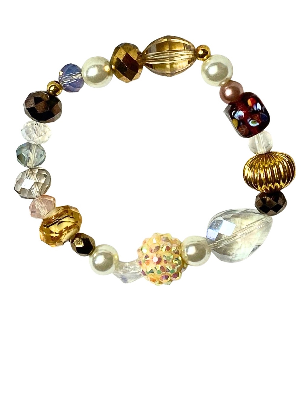HANDCRAFTED STRETCH BEAD BRACELET Pearls Crystal Acrylic Cottagecore Boho Glam